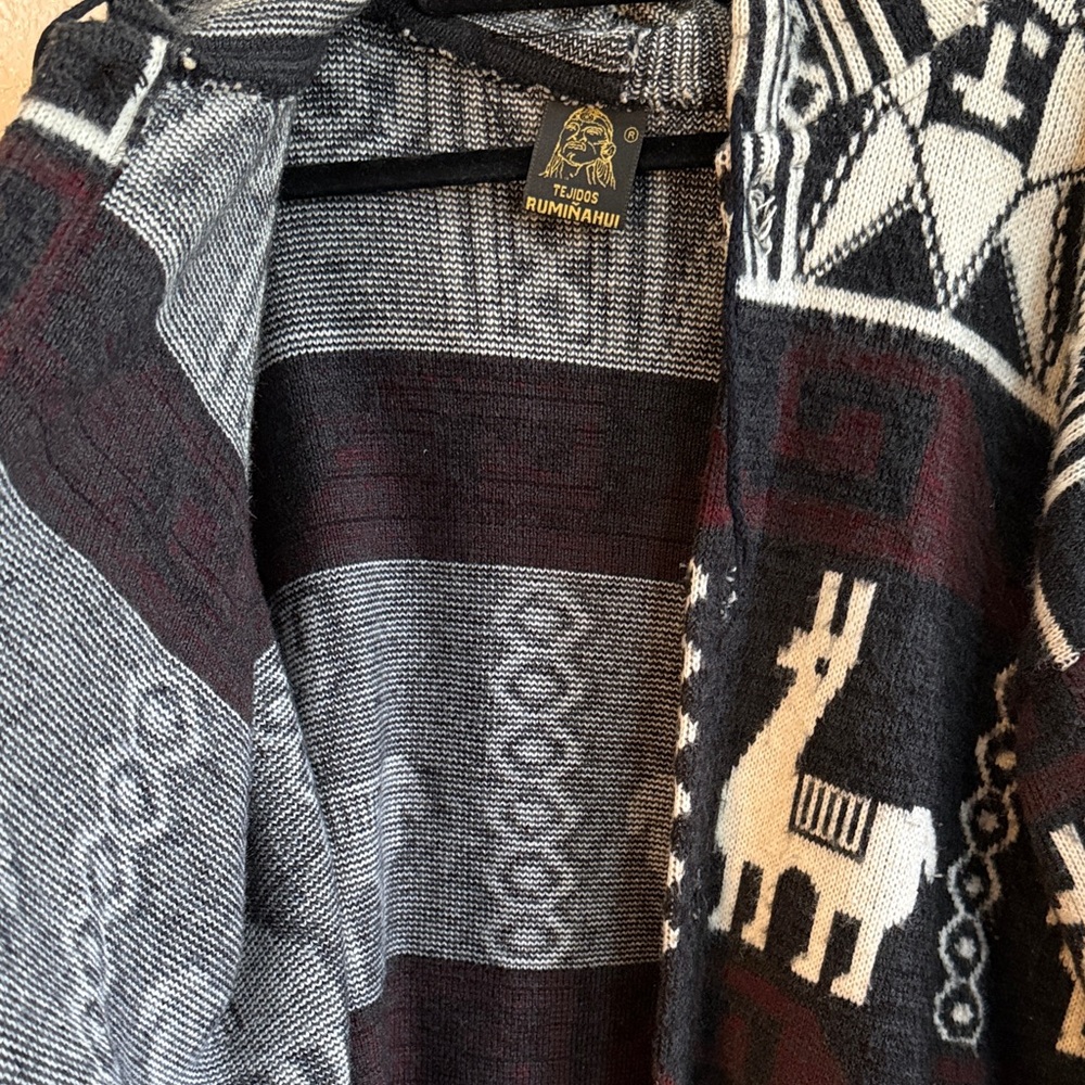 Unisex Black and Brown Wool Alpaca Pattern Jacket - Picture 5 of 8